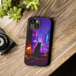 Lo-Fi Cat Neon Rain Window Vaporwave Art Tough Phone Case