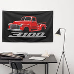 1953 Chevy 3100 Pickup Wall Flag Banner 34x56 Red Stepside Classic Truck