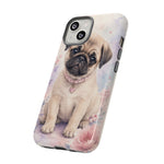 Pug Puppy Phone Case, Pastel Watercolor Heart Collar Cover