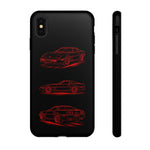 C4 Corvette Line Art Phone Case, Glowing Red Three-View