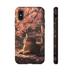 Cherry Blossom Cat Phone Case, Painterly Spring Art Cover