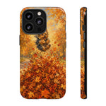 Yorkshire Terrier Jumping in Autumn Leaves Tough Case | Fall Dog Phone Cover