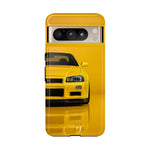 Yellow Skyline Phone Case, R34 GTR 90s JDM Legend Tough Cover for Men Gift