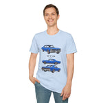 Blue 1966 GTO Muscle Car Trio Illustration T-Shirt | Classic Auto Shirt