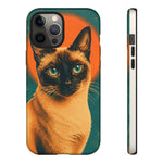 Siamese Cat Retro Halftone Portrait Case - Orange Teal Print