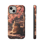 Cherry Blossom Cat Phone Case, Painterly Spring Art Cover
