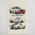 1965 GT350R Race Car White Blue Banner 34x56 Garage Man Cave Wall Decor
