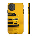 Yellow Skyline Phone Case, R34 GTR 90s JDM Legend Tough Cover for Men Gift
