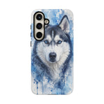 Husky Watercolor Art Tough Phone Case - Icy Blue Dog Portrait