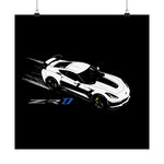 C7 ZR1 Poster White Supercar Wall Art Chevy Stingray Racing Garage Decor