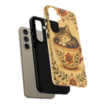 Teacup Cat Phone Case, Cozy Folk Illustration Art Cover