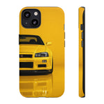 Yellow Skyline Phone Case, R34 GTR 90s JDM Legend Tough Cover for Men Gift