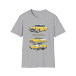 Yellow 1955 Chevy Bel Air T-Shirt | Vintage Classic Car Trio Illustration