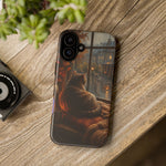 Rainy Window Cat Phone Case, Cozy Painterly Art Cover, Gift
