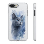 Russian Blue Cat Watercolor Portrait Tough Phone Case - Silver