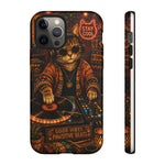 DJ Cat Phone Case, Glowing Turntables Folk Art Cover