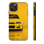 Yellow Skyline Phone Case, R34 GTR 90s JDM Legend Tough Cover for Men Gift