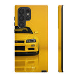 Yellow Skyline Phone Case, R34 GTR 90s JDM Legend Tough Cover for Men Gift