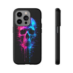 Neon Glitch Skull Phone Case, Dripping Paint Scanline Cover