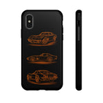C3 Corvette Line Art Phone Case, Glowing Orange Three-View