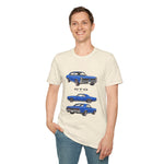 Blue 1966 GTO Muscle Car Trio Illustration T-Shirt | Classic Auto Shirt