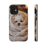 Maltese Puppy Burrito Phone Case, Cozy Blanket Portrait