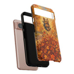 Yorkshire Terrier Jumping in Autumn Leaves Tough Case | Fall Dog Phone Cover