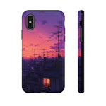 Anime City Rooftop Sunset Tough Phone Case Cover Gift Art