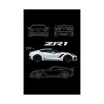 Chevy C7 ZR1 Poster Wall Art Print Supercar Blueprint Garage Decor