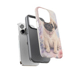 Pug Puppy Phone Case, Pastel Watercolor Heart Collar Cover
