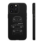 MX-5 Roadster Blueprint Miata Phone Case Featuring Front Side and Rear Views