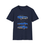 Blue 1966 GTO Muscle Car Trio Illustration T-Shirt | Classic Auto Shirt