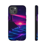 Neon Lighthouse Grid Ocean Art Tough Phone Case