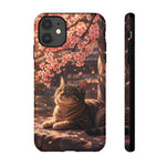 Cherry Blossom Cat Phone Case, Painterly Spring Art Cover