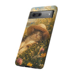 Summer Sunhat Cat Phone Case, Painterly Grass Art Cover