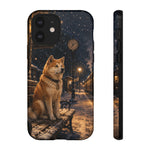 Shiba Inu at Snowy Train Station Phone Case | Winter Dog Scene