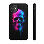 Neon Glitch Skull Phone Case, Dripping Paint Scanline Cover