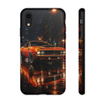 Orange Cuda Phone Case, Rainy City Night Muscle Car Tough Cover