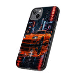 Orange Supra Phone Case, Neon City Night JDM Sports Car Tough Cover