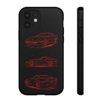 C4 Corvette Line Art Phone Case, Glowing Red Three-View