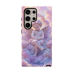 Cherub Cloud Throne Phone Case, Pastel Marble 3D Render Cover