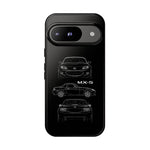 MX-5 Roadster Blueprint Miata Phone Case Featuring Front Side and Rear Views