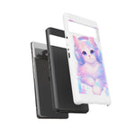 Pastel Cat Phone Case, Headphones Glitch Color Block Cover