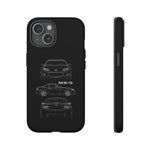 MX-5 Roadster Blueprint Miata Phone Case Featuring Front Side and Rear Views