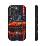 Orange Supra Phone Case, Neon City Night JDM Sports Car Tough Cover