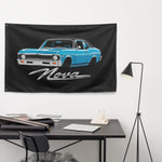 1969 1970 Nova Wall Flag Banner 34x56 Light Blue Black Top Coupe Decor