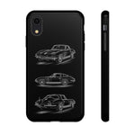 C2 Sting Ray Line Art Phone Case, Glowing Silver Three-View