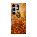 Yorkshire Terrier Jumping in Autumn Leaves Tough Case | Fall Dog Phone Cover