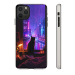 Lo-Fi Cat Neon Rain Window Vaporwave Art Tough Phone Case