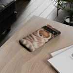 Pomeranian Puppy Burrito Phone Case, Cozy Blanket Portrait